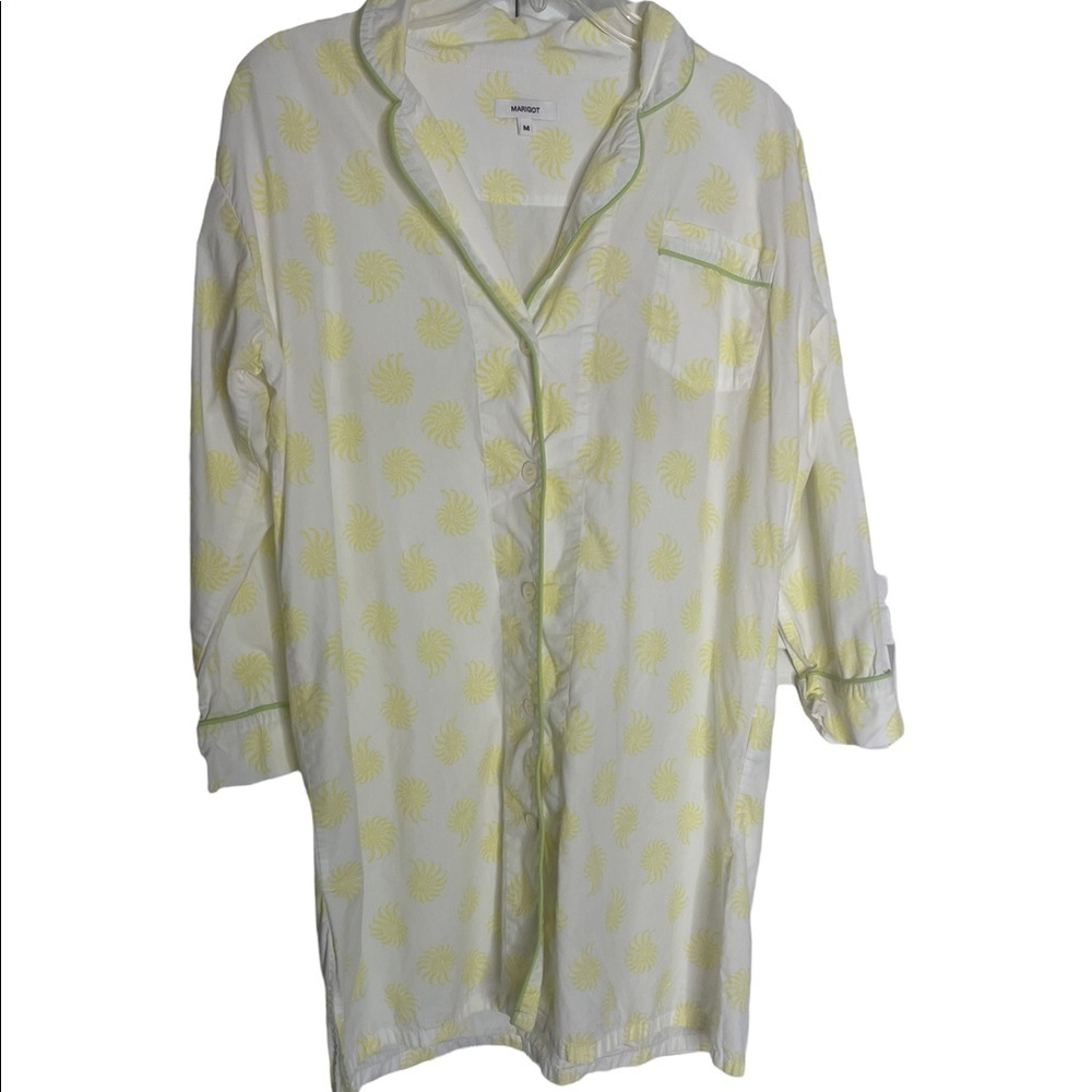 Marigot Collection Floral Pinwheel Yellow & White Cotton Nightgown Night Shirt M
